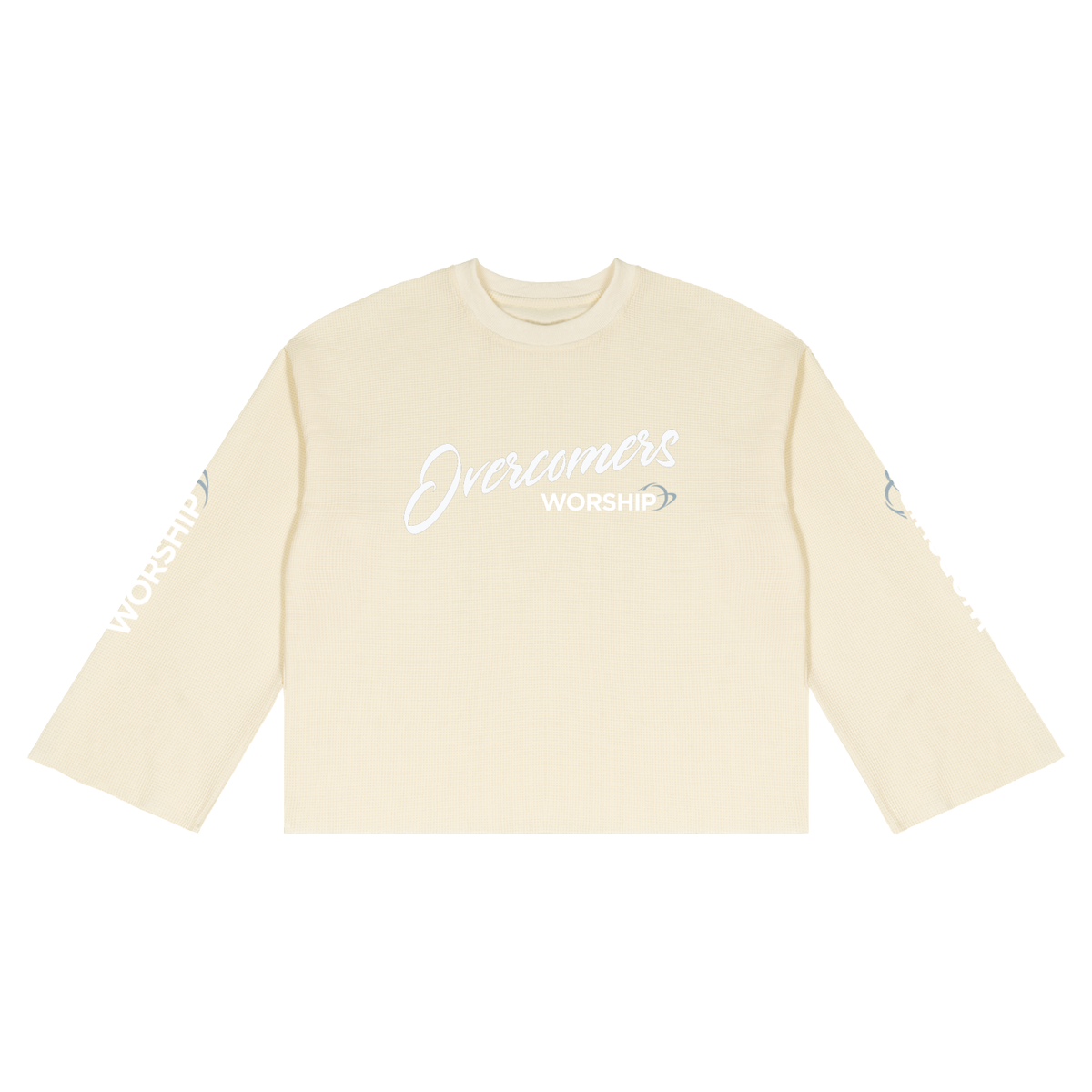 Overcomers Worship Waffle Raw Edge Long Sleeve Tee