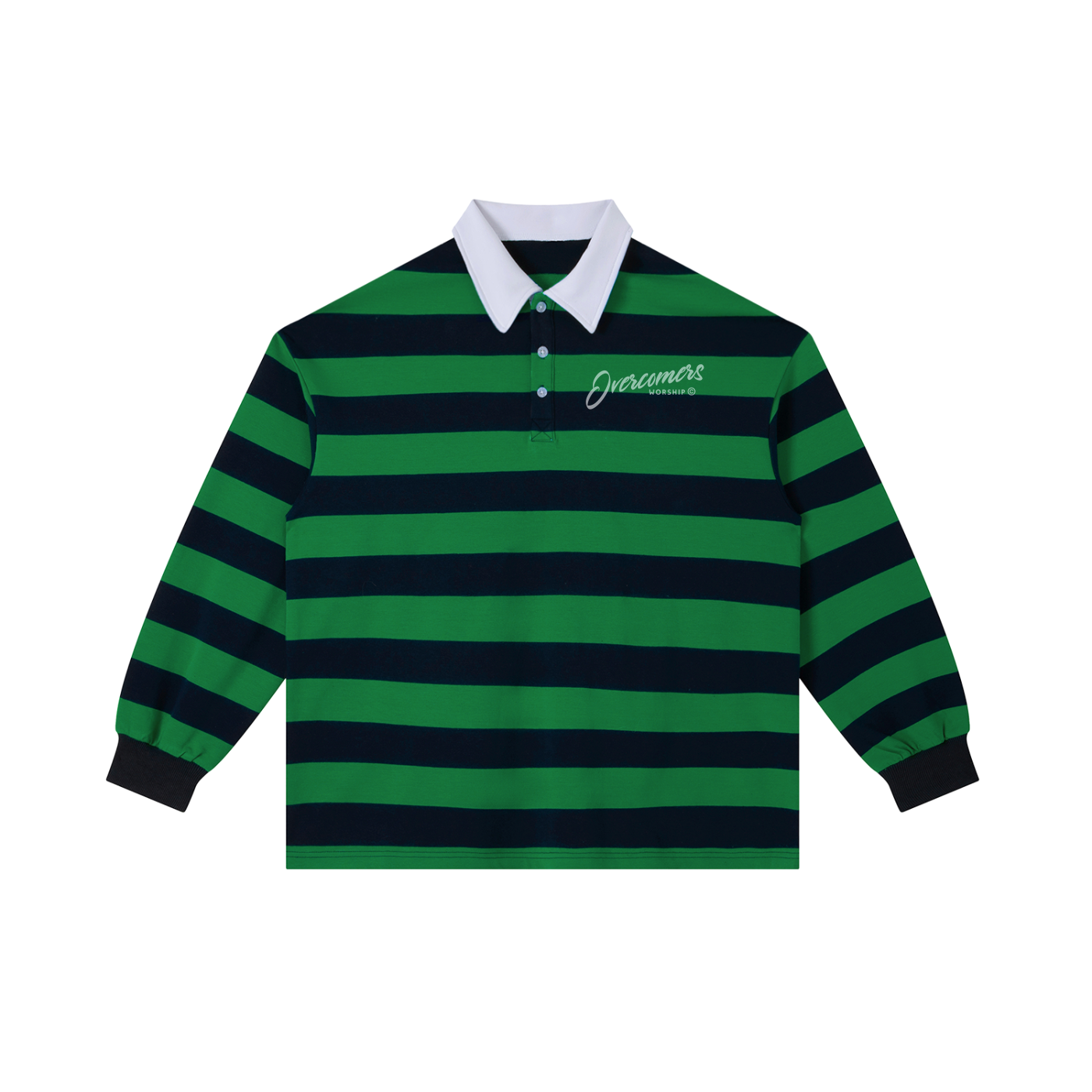 Overcomers Worship Color Block Stripe Polo