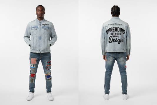 Logos Designs Napoleon Denim Jacket Front and Back View