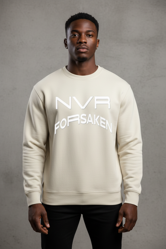 NVR FORSAKEN Sweatshirt Front View on Model