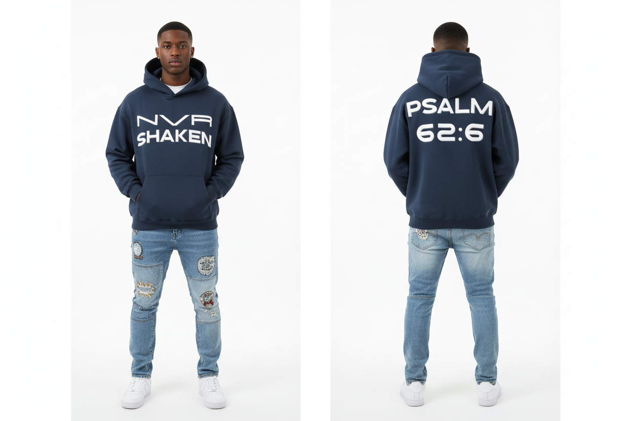 NVR SHAKEN Oversized Hoodie Front and Back View
