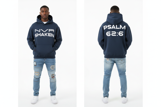 NVR SHAKEN Oversized Hoodie Front and Back View