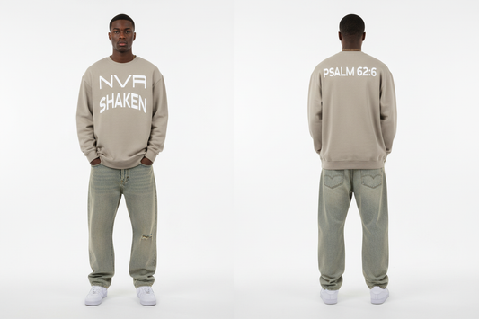 NVR SHAKEN Sweatshirt Front and Back View